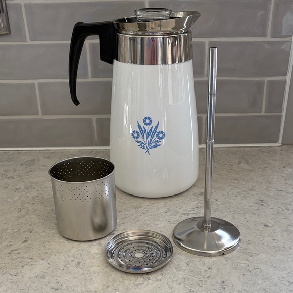 Corningware Blue Cornflower 9 cup stovetop coffee percolator LIKE NEW!